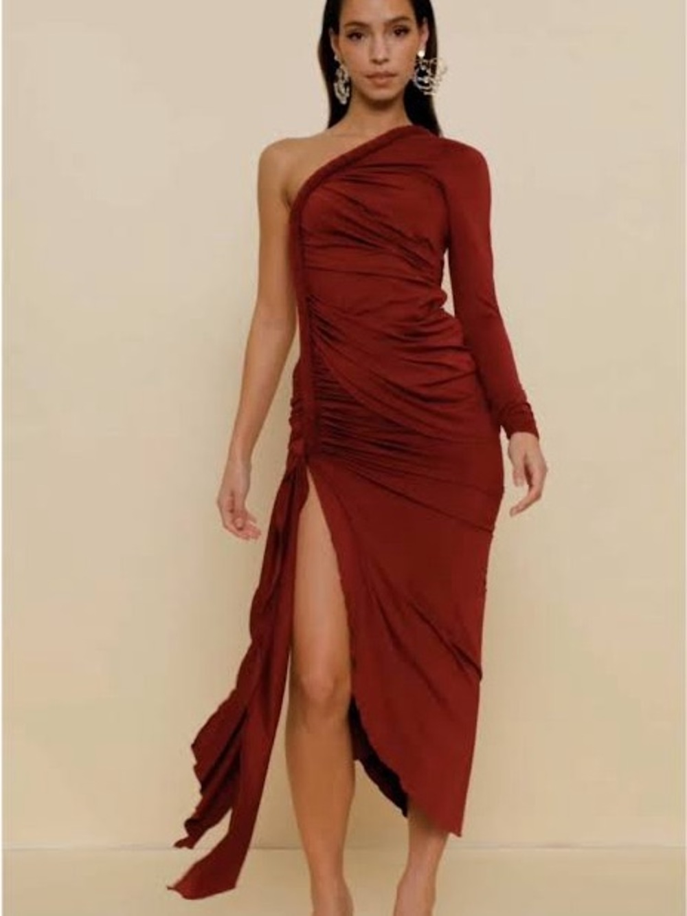 Andrea Iyamah Ruched Burgundy Maxi Dress